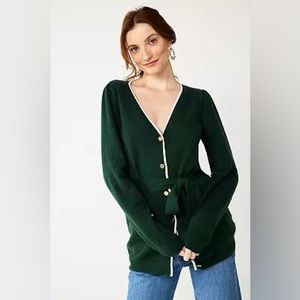 NWOT Draper James Dark Green & Gold Button Front Cardigan, XS